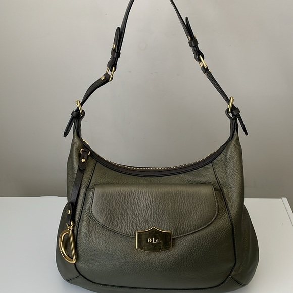 Lauren Ralph Lauren Handbags - Lauren Ralph Lauren Pebble Leather Shoulder Bag Metallic Army Green